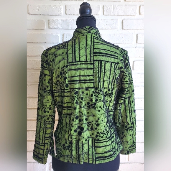 Cartisse Zipper Blouse Jacket Black & Green Mesh Unique Retro Size Large - Picture 12 of 13